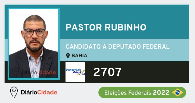 Foto de Pastor Rubinho 2707, candidato a deputado federal da Bahia