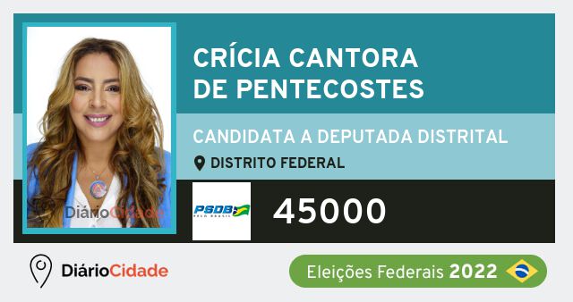 Foto de Crícia Cantora de Pentecostes 45000, candidato a deputado distrital do Distrito Federal