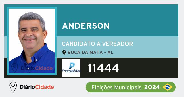 Santinho de Anderson ( 11444 ), candidato a Vereador em Boca da Mata - AL, nas Eleições 2024