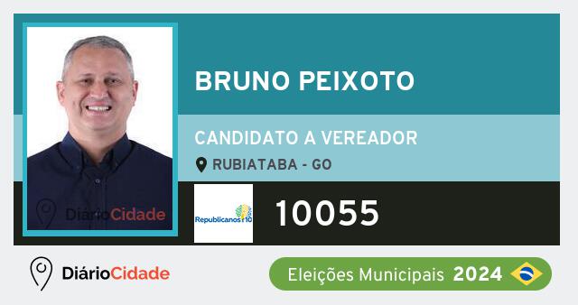 Santinho de Bruno Peixoto ( 10055 ), candidato a Vereador em Rubiataba - GO, nas Eleições 2024