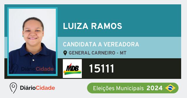 Santinho de Luiza Ramos ( 15111 ), candidato a Vereador em General Carneiro - MT, nas Eleições 2024