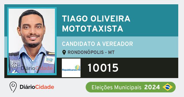 Santinho de Tiago Oliveira Mototaxista ( 10015 ), candidato a Vereador em Rondonópolis - MT, nas Eleições 2024