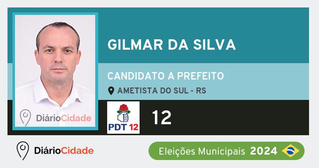 Santinho de Gilmar da Silva ( 12 ), candidato a Prefeito em Ametista do Sul - RS, nas Eleições 2024