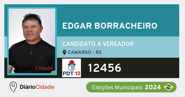 Santinho de Edgar Borracheiro ( 12456 ), candidato a Vereador em Camargo - RS, nas Eleições 2024