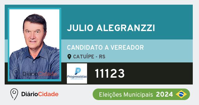 Santinho de Julio Alegranzzi ( 11123 ), candidato a Vereador em Catuípe - RS, nas Eleições 2024