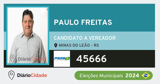 Santinho de Paulo Freitas ( 45666 ), candidato a Vereador em Minas do Leão - RS, nas Eleições 2024