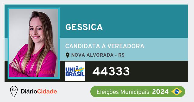 Santinho de Gessica ( 44333 ), candidato a Vereador em Nova Alvorada - RS, nas Eleições 2024