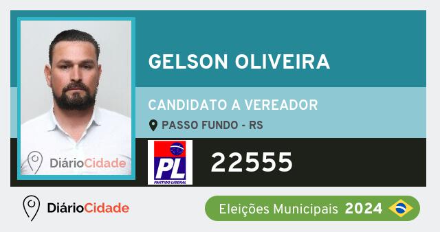 Santinho de Gelson Oliveira ( 22555 ), candidato a Vereador em Passo Fundo - RS, nas Eleições 2024