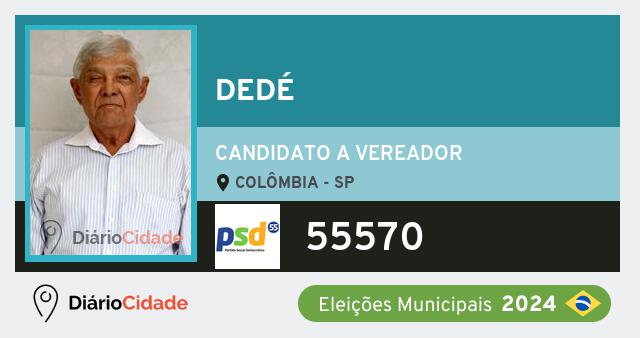 Santinho de Dedé ( 55570 ), candidato a Vereador em Colômbia - SP, nas Eleições 2024