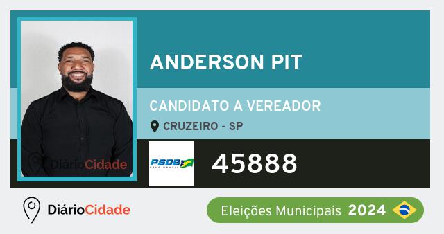 Santinho de Anderson Pit ( 45888 ), candidato a Vereador em Cruzeiro - SP, nas Eleições 2024