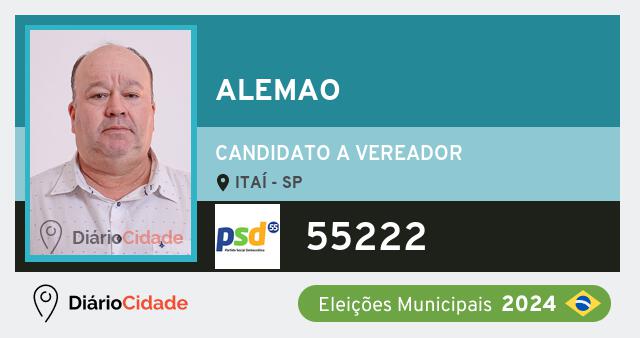 Santinho de Alemao ( 55222 ), candidato a Vereador em Itaí - SP, nas Eleições 2024