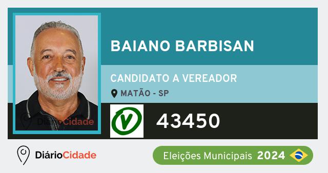 Santinho de Baiano Barbisan ( 43450 ), candidato a Vereador em Matão - SP, nas Eleições 2024