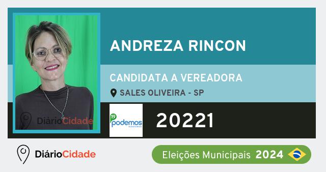 Santinho de Andreza Rincon ( 20221 ), candidato a Vereador em Sales Oliveira - SP, nas Eleições 2024