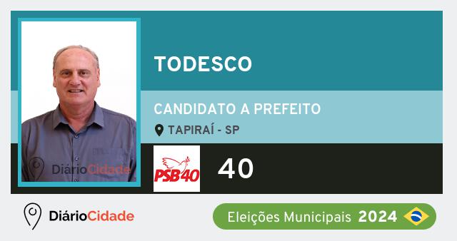 Santinho de Todesco ( 40 ), candidato a Prefeito em Tapiraí - SP, nas Eleições 2024