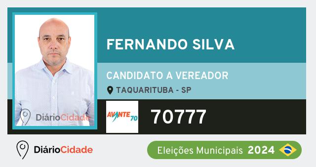 Santinho de Fernando Silva ( 70777 ), candidato a Vereador em Taquarituba - SP, nas Eleições 2024