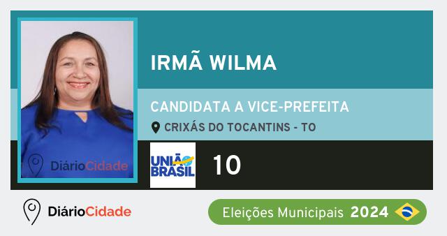 Santinho de Irmã Wilma ( 10 ), candidato a Vice-Prefeito em Crixás do Tocantins - TO, nas Eleições 2024